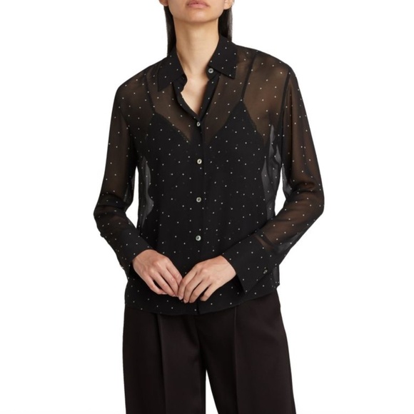 Vince Dot Print Sheer Silk Long Sleeve Blouse - Picture 1 of 6
